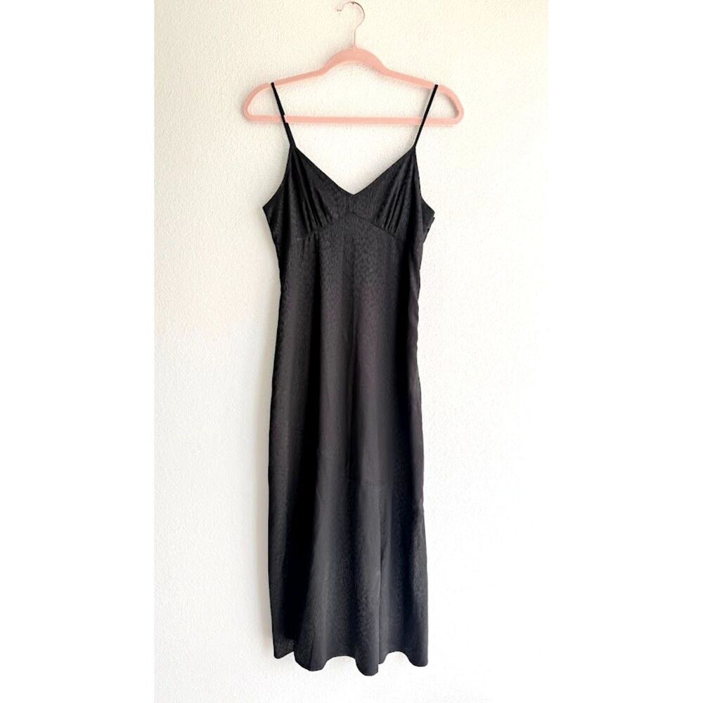 Saltwater LUXE Dot Midi Slip Animal Print Dress in Black Satin size XS NWT